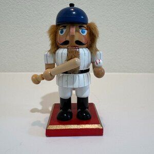 Holiday Home Wooden Baseball Player Nutcracker 8" Pinstripe Uniform • Bat & Ball